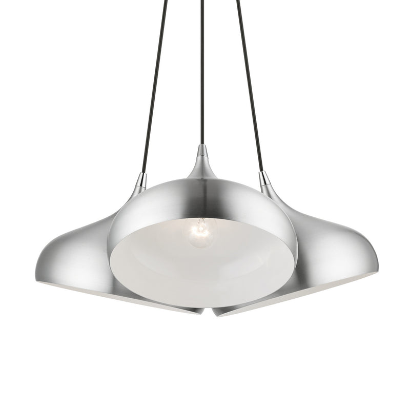 Livex Lighting 41053-66 Three Light Pendant, Brushed Aluminum w/ Polished Chromes