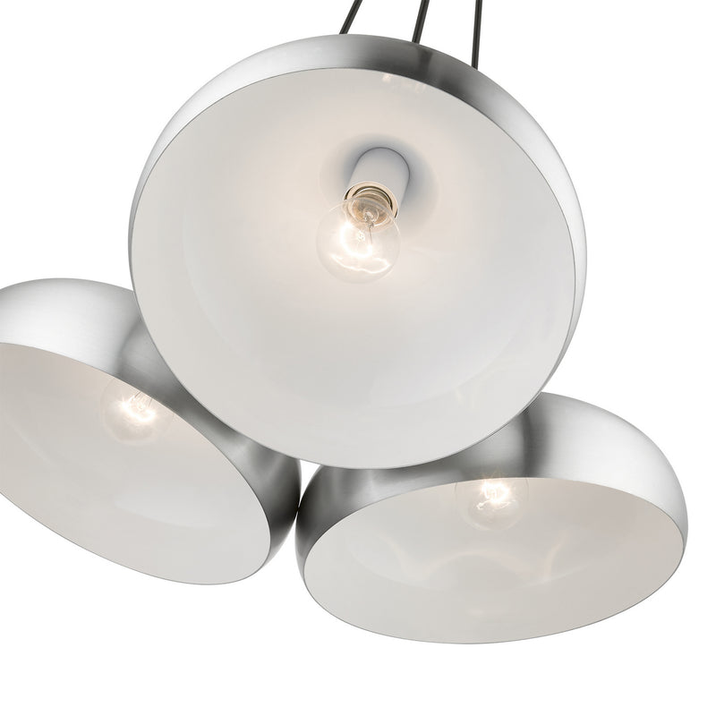 Livex Lighting 41053-66 Three Light Pendant, Brushed Aluminum w/ Polished Chromes