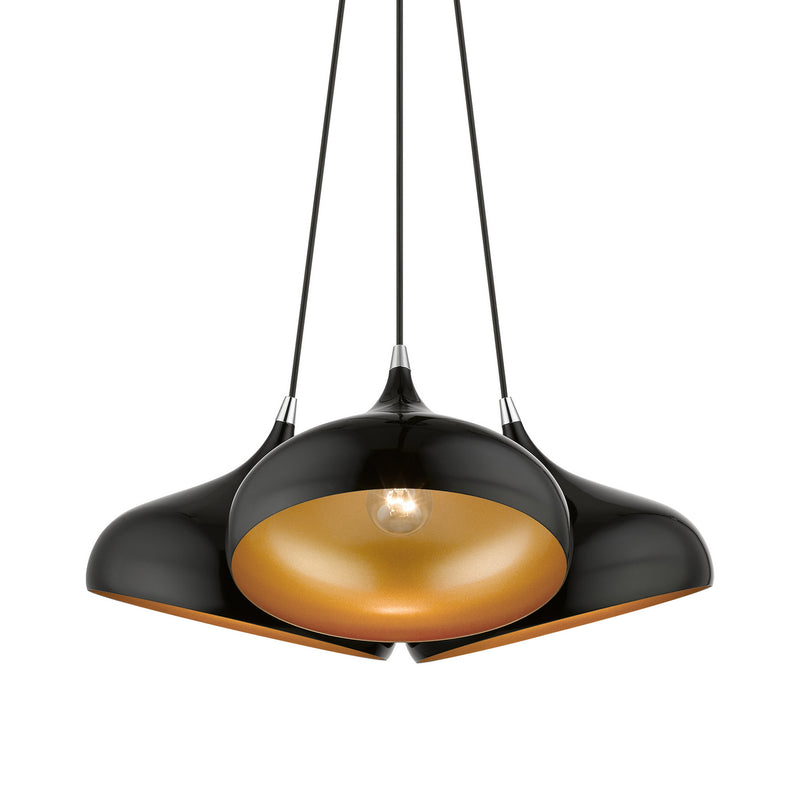 Livex Lighting 41053-68 Three Light Pendant, Shiny Black w/ Polished Chromes