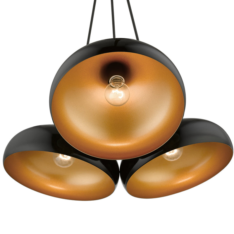 Livex Lighting 41053-68 Three Light Pendant, Shiny Black w/ Polished Chromes