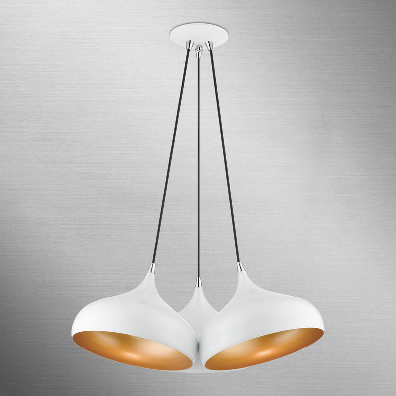 Livex Lighting 41053-69 Three Light Pendant, Shiny White w/ Polished Chromes