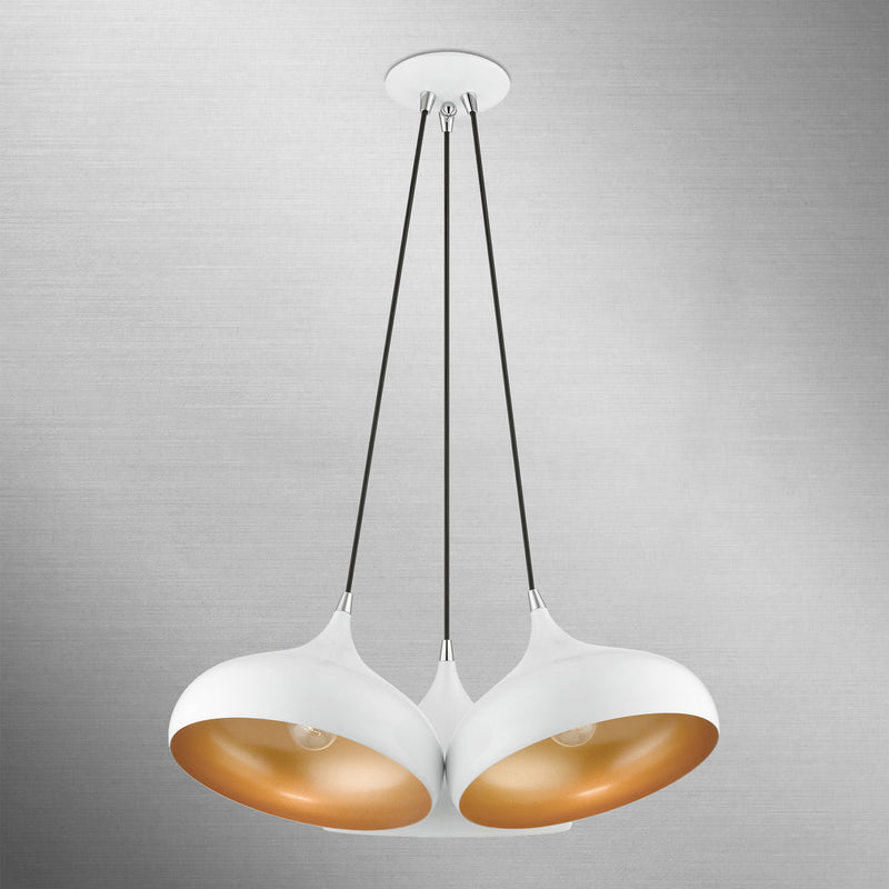 Livex Lighting 41053-69 Three Light Pendant, Shiny White w/ Polished Chromes