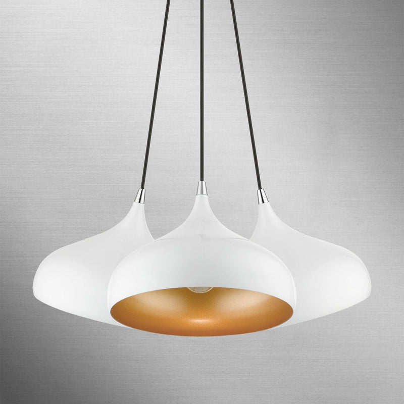 Livex Lighting 41053-69 Three Light Pendant, Shiny White w/ Polished Chromes