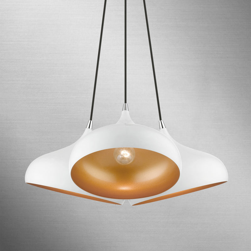 Livex Lighting 41053-69 Three Light Pendant, Shiny White w/ Polished Chromes
