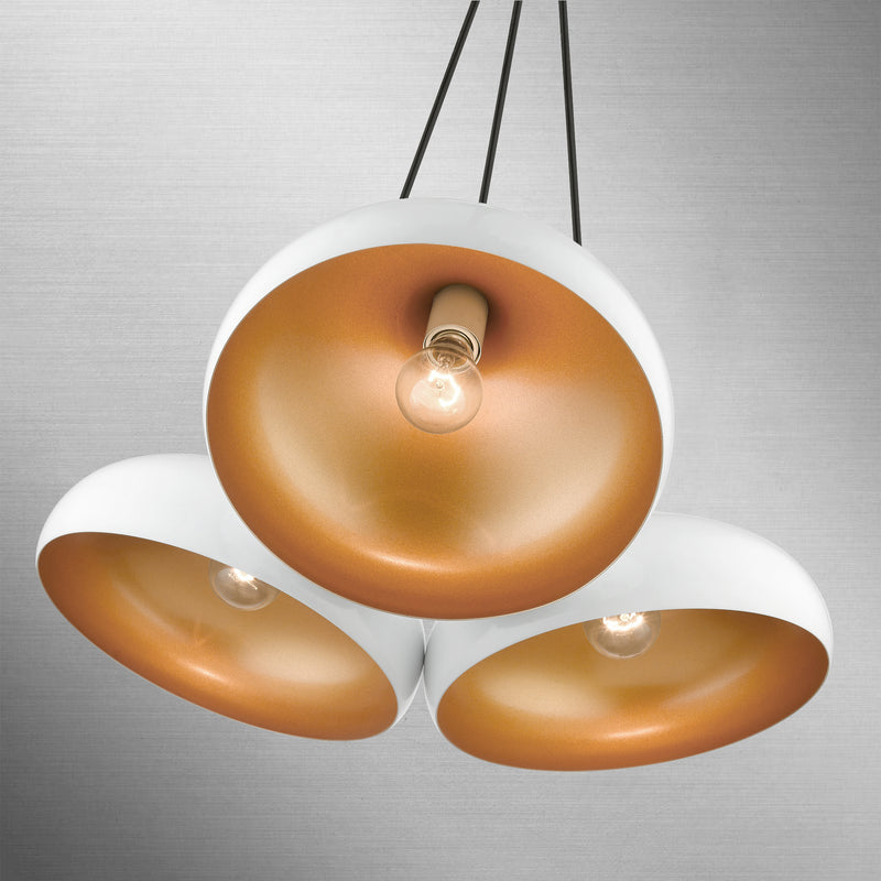 Livex Lighting 41053-69 Three Light Pendant, Shiny White w/ Polished Chromes