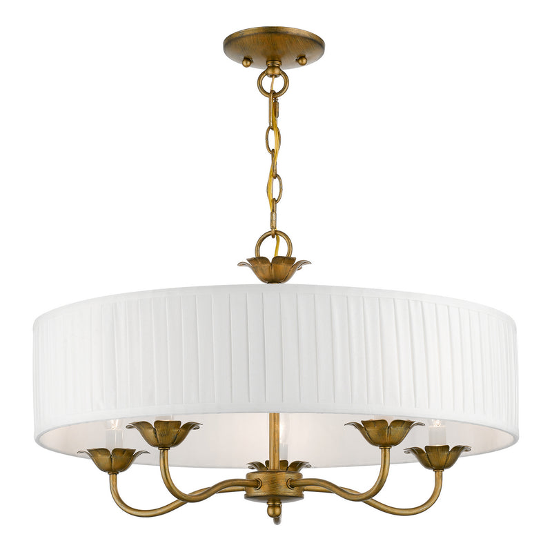 Livex Lighting 41775-48 Five Light Pendant, Antique Gold Leaf