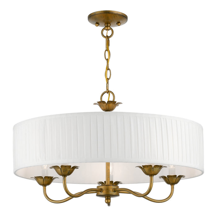 Livex Lighting 41775-48 Five Light Pendant, Antique Gold Leaf
