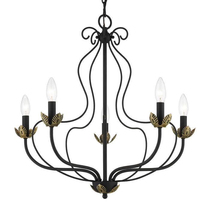 Livex Lighting 42905-04 Five Light Chandelier, Black w/ Antique Brasss