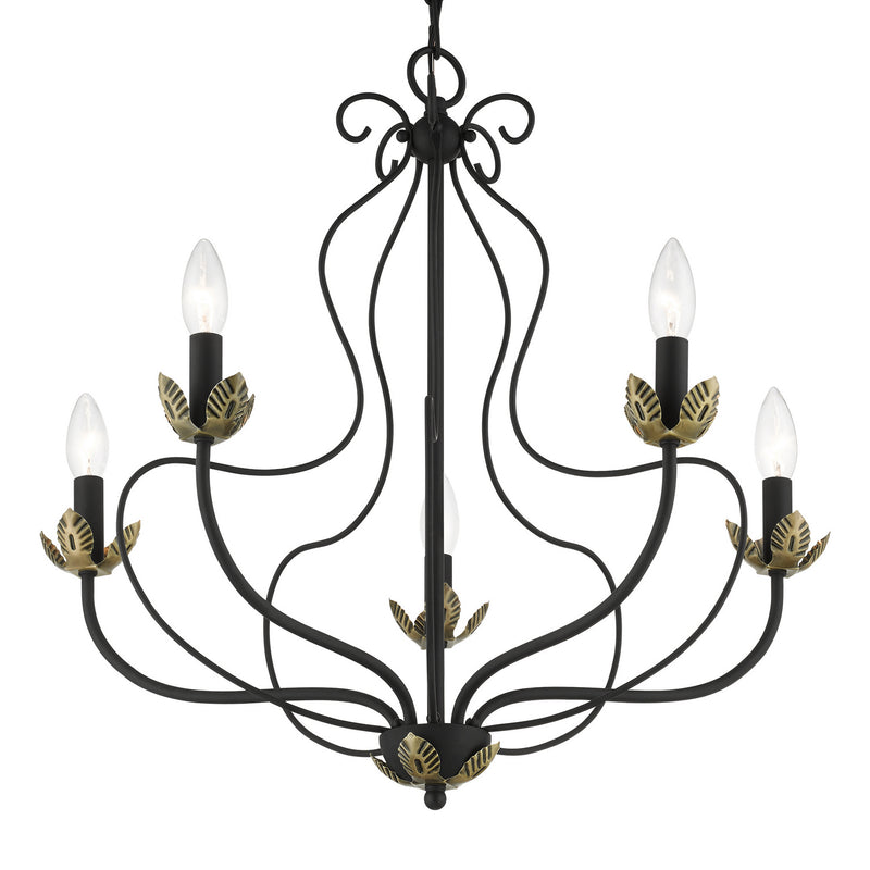 Livex Lighting 42905-04 Five Light Chandelier, Black w/ Antique Brasss