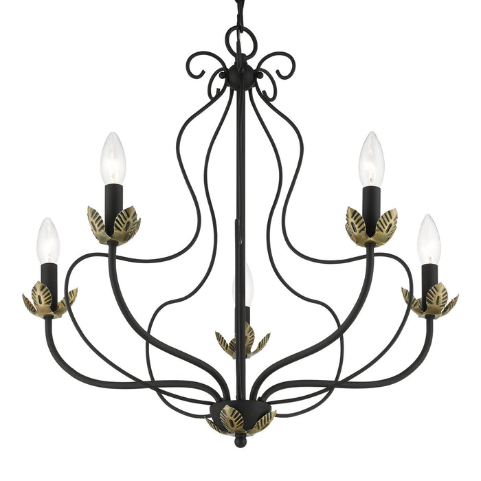 Livex Lighting 42905-04 Five Light Chandelier, Black w/ Antique Brasss