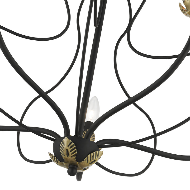 Livex Lighting 42905-04 Five Light Chandelier, Black w/ Antique Brasss