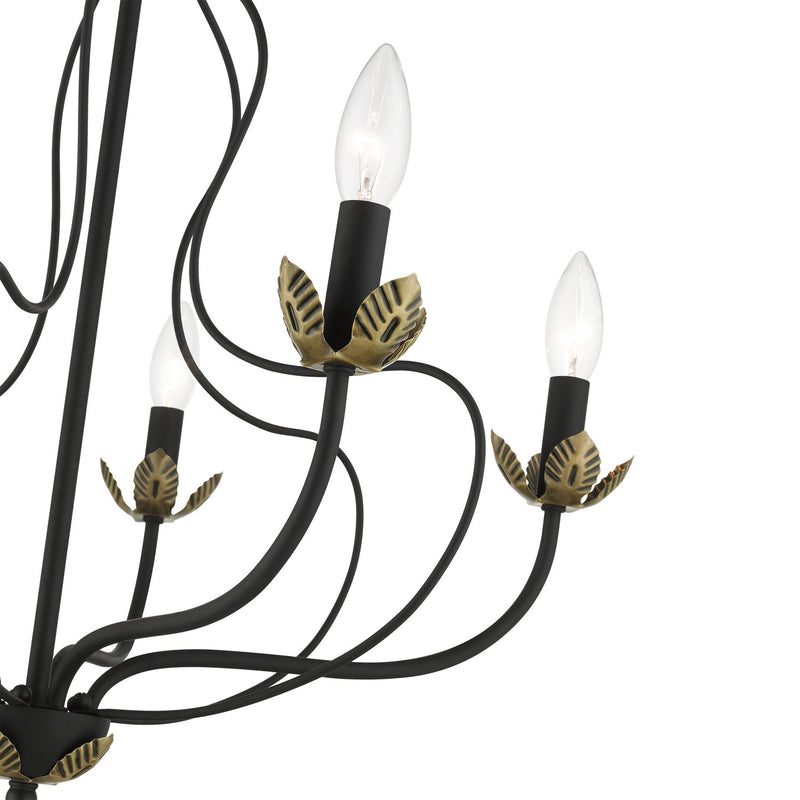 Livex Lighting 42905-04 Five Light Chandelier, Black w/ Antique Brasss