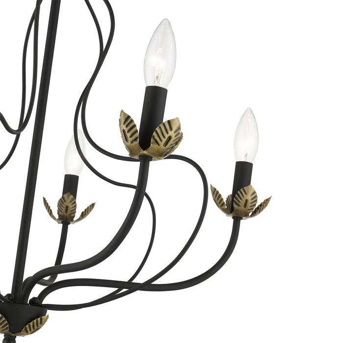 Livex Lighting 42905-04 Five Light Chandelier, Black w/ Antique Brasss