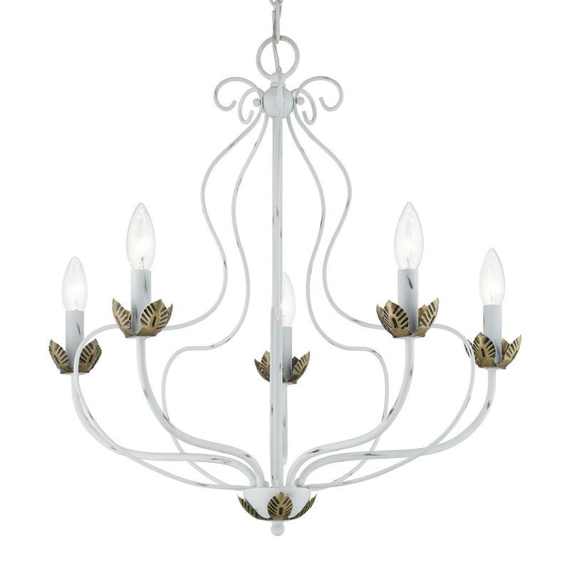 Livex Lighting 42905-60 Five Light Chandelier, Antique White w/ Antique Brasss