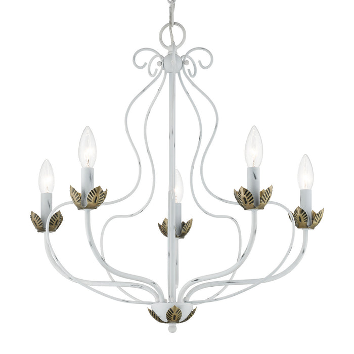 Livex Lighting 42905-60 Five Light Chandelier, Antique White w/ Antique Brasss