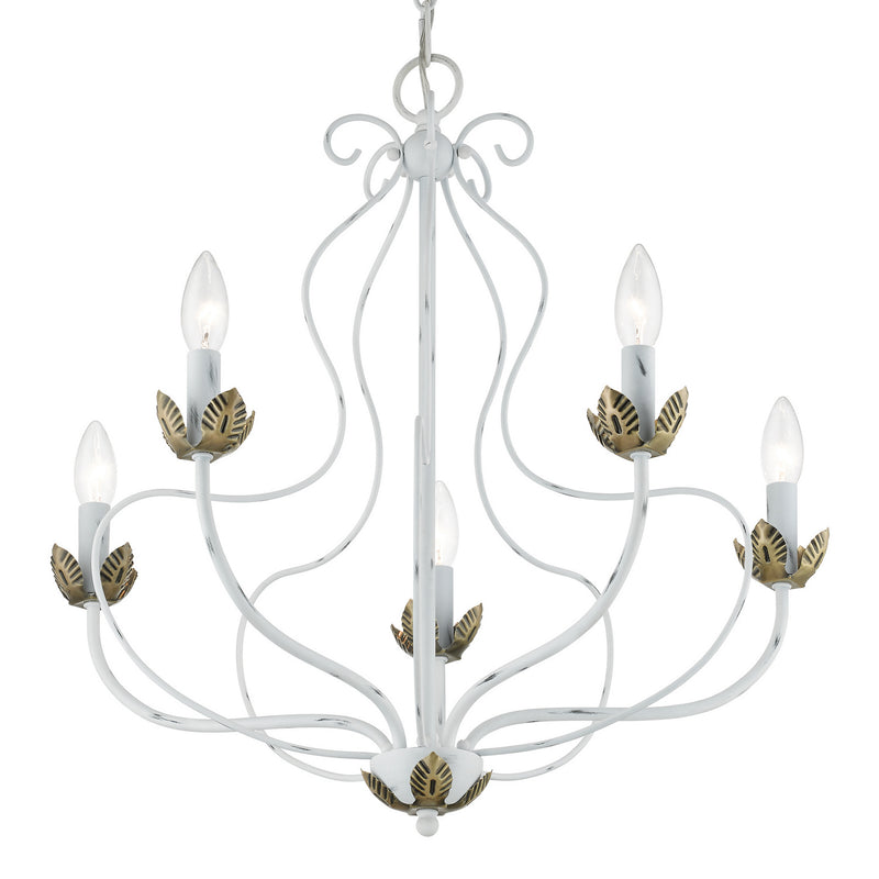 Livex Lighting 42905-60 Five Light Chandelier, Antique White w/ Antique Brasss