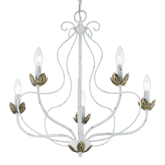 Livex Lighting 42905-60 Five Light Chandelier, Antique White w/ Antique Brasss