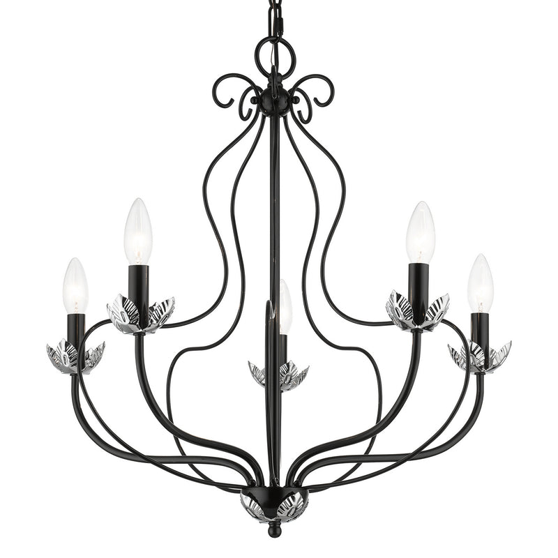 Livex Lighting 42905-68 Five Light Chandelier, Shiny Black w/ Polished Chromes