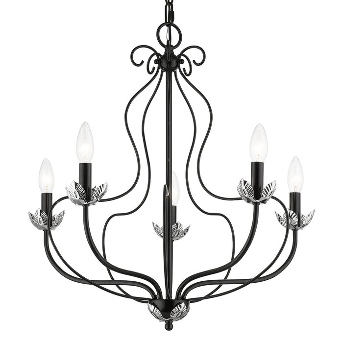 Livex Lighting 42905-68 Five Light Chandelier, Shiny Black w/ Polished Chromes