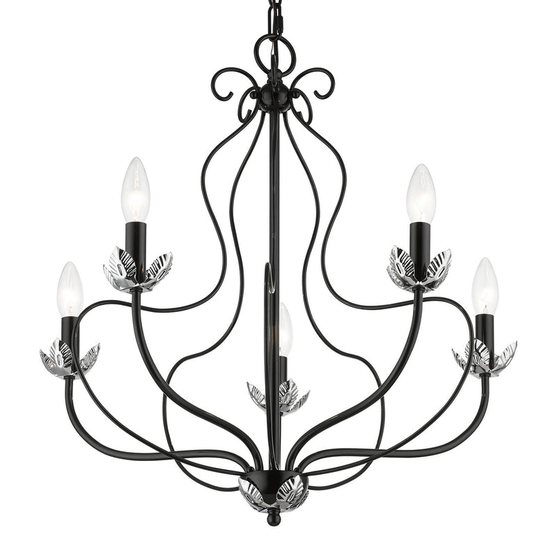 Livex Lighting 42905-68 Five Light Chandelier, Shiny Black w/ Polished Chromes