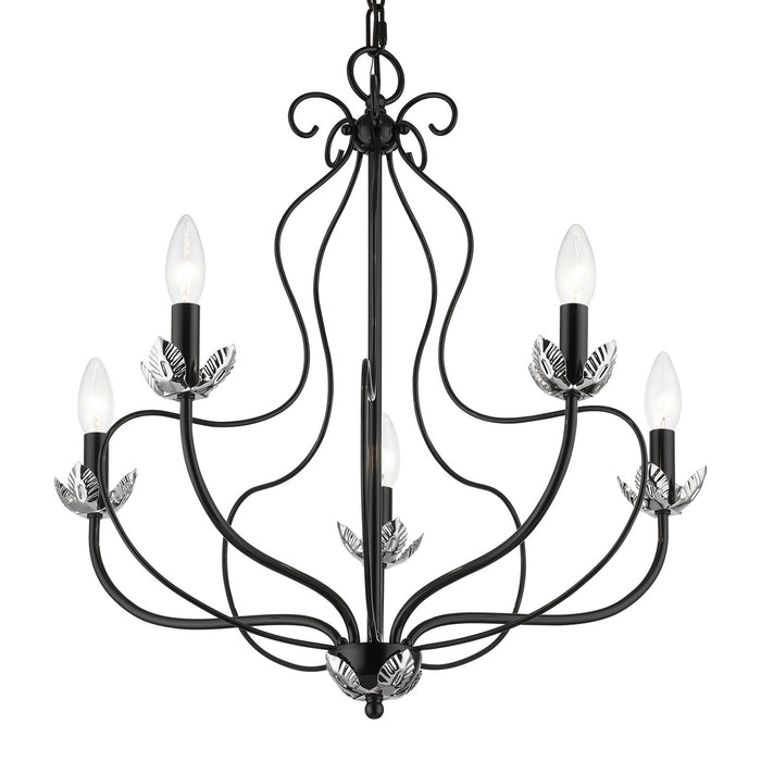 Livex Lighting 42905-68 Five Light Chandelier, Shiny Black w/ Polished Chromes