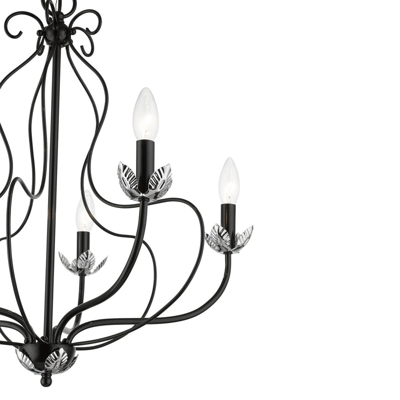 Livex Lighting 42905-68 Five Light Chandelier, Shiny Black w/ Polished Chromes