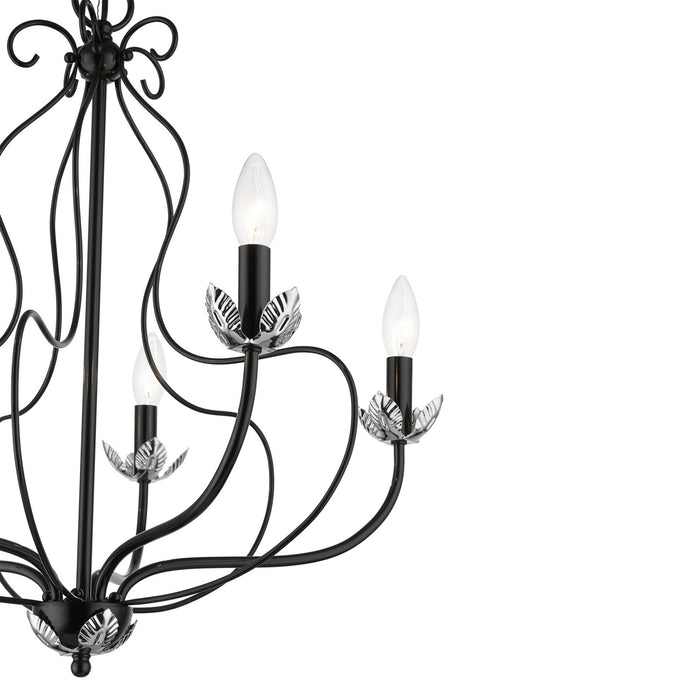 Livex Lighting 42905-68 Five Light Chandelier, Shiny Black w/ Polished Chromes