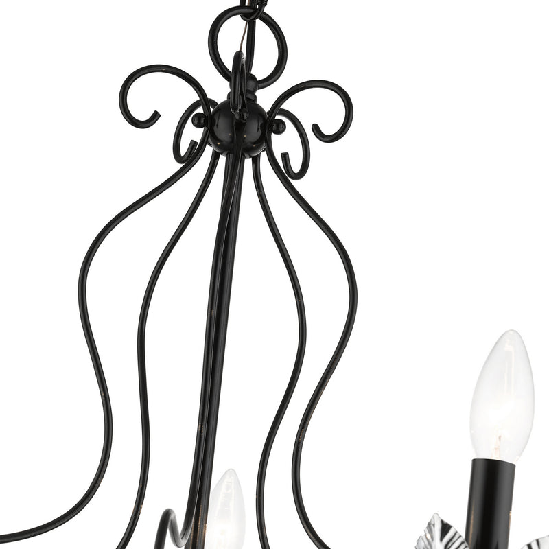 Livex Lighting 42905-68 Five Light Chandelier, Shiny Black w/ Polished Chromes