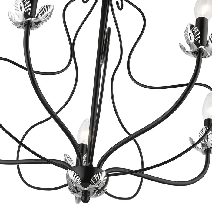 Livex Lighting 42905-68 Five Light Chandelier, Shiny Black w/ Polished Chromes