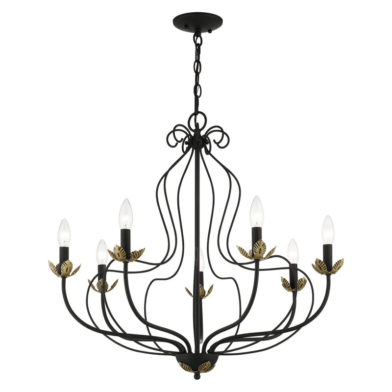 Livex Lighting 42907-04 Seven Light Chandelier, Black w/ Antique Brasss