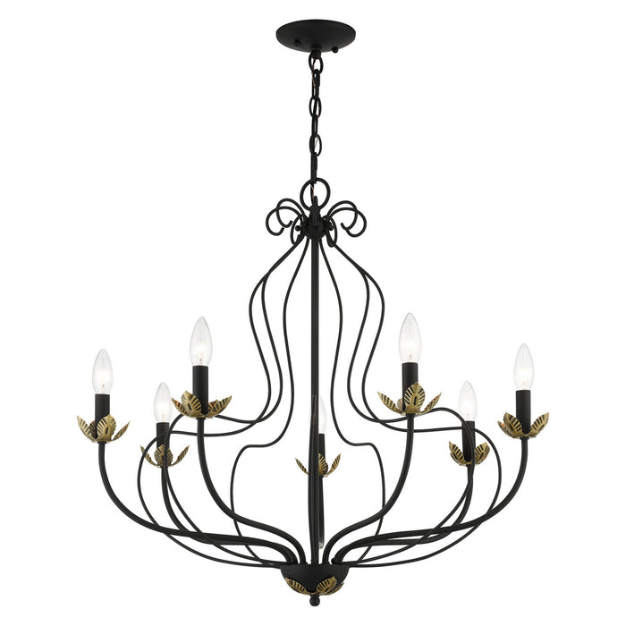 Livex Lighting 42907-04 Seven Light Chandelier, Black w/ Antique Brasss