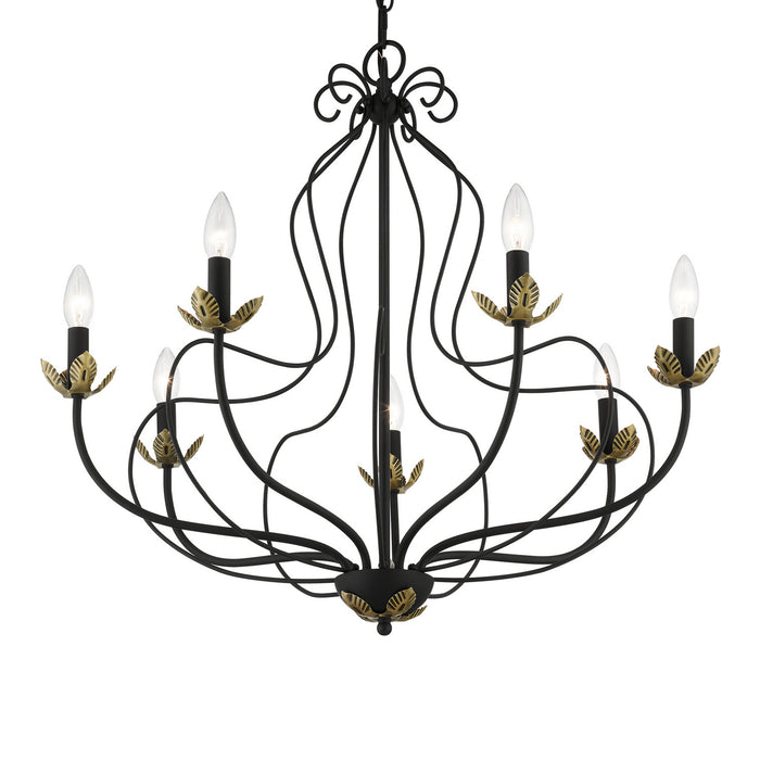 Livex Lighting 42907-04 Seven Light Chandelier, Black w/ Antique Brasss