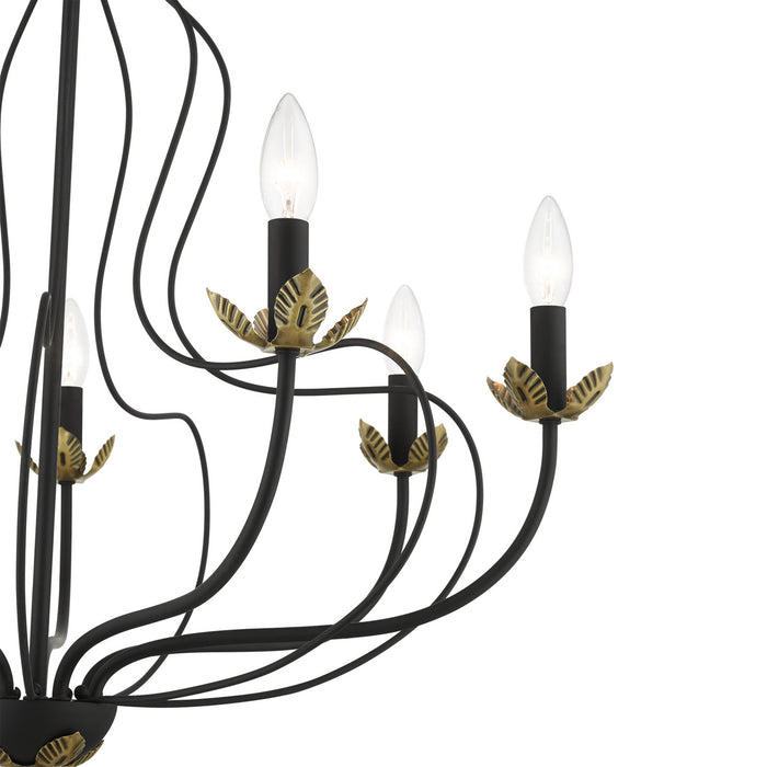 Livex Lighting 42907-04 Seven Light Chandelier, Black w/ Antique Brasss