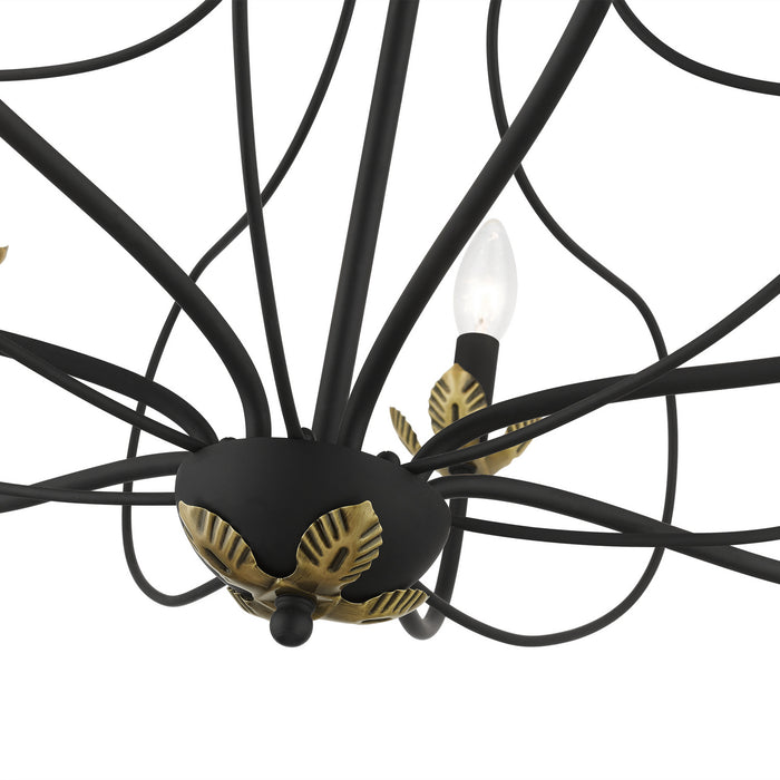 Livex Lighting 42907-04 Seven Light Chandelier, Black w/ Antique Brasss