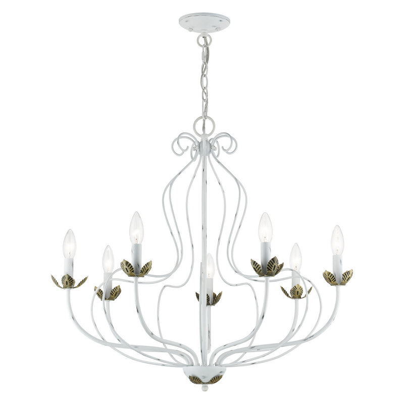 Livex Lighting 42907-60 Seven Light Chandelier, Antique White w/ Antique Brasss