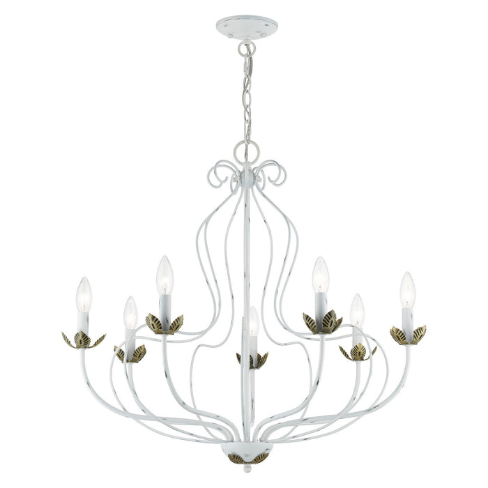 Livex Lighting 42907-60 Seven Light Chandelier, Antique White w/ Antique Brasss