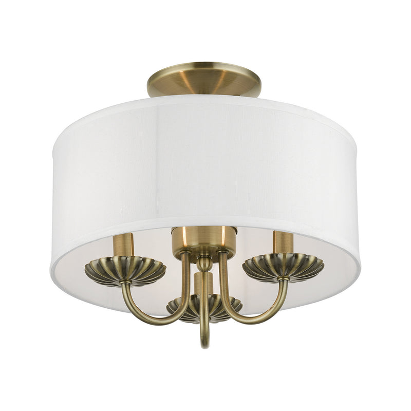 Livex Lighting 42987-01 Three Light Semi-Flush Mount, Antique Brass
