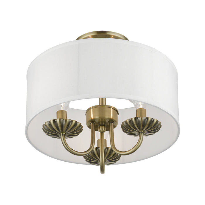 Livex Lighting 42987-01 Three Light Semi-Flush Mount, Antique Brass