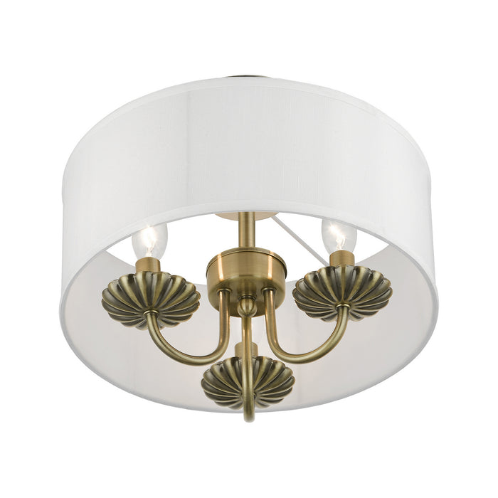 Livex Lighting 42987-01 Three Light Semi-Flush Mount, Antique Brass