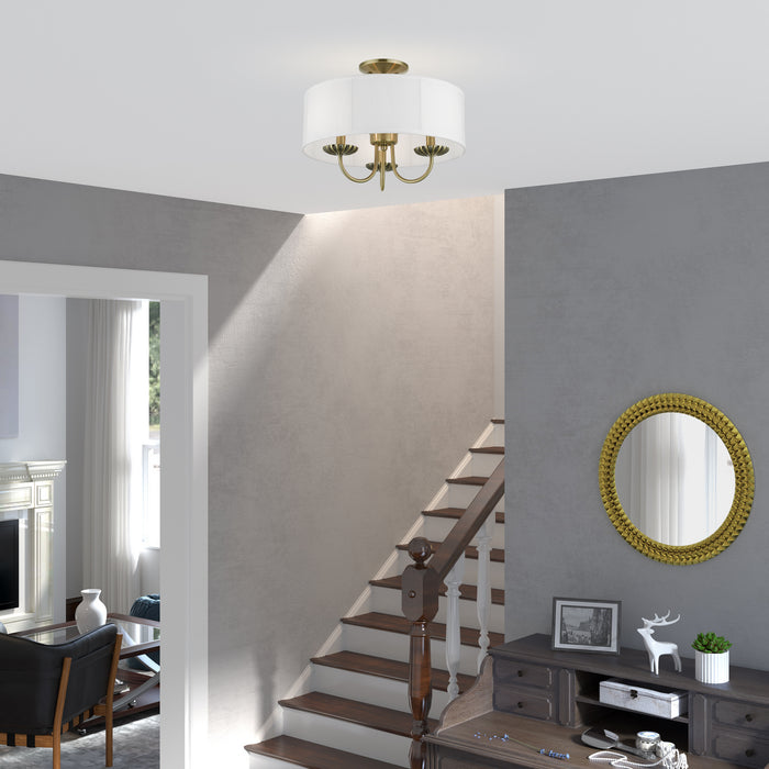 Livex Lighting 42989-01 Three Light Semi-Flush Mount, Antique Brass