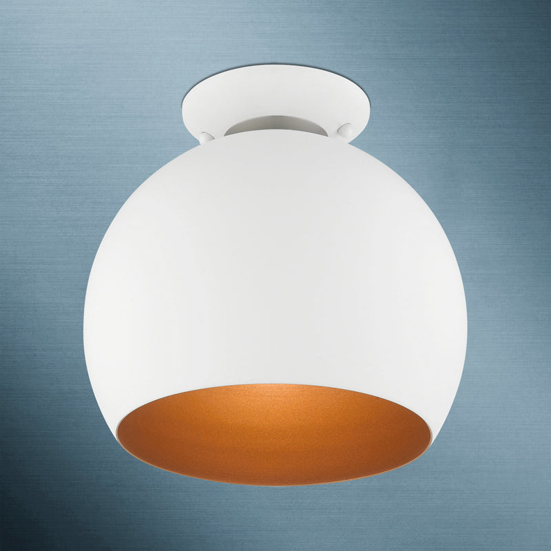 Livex Lighting 43390-03 One Light Semi-Flush Mount, White w/ Brushed Nickels