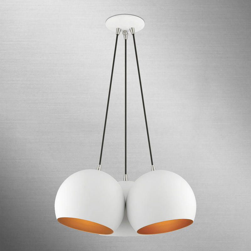 Livex Lighting 43393-03 Three Light Pendant, White w/ Brushed Nickels