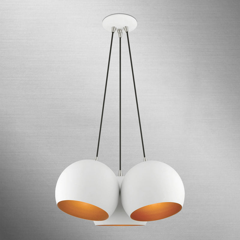 Livex Lighting 43393-03 Three Light Pendant, White w/ Brushed Nickels