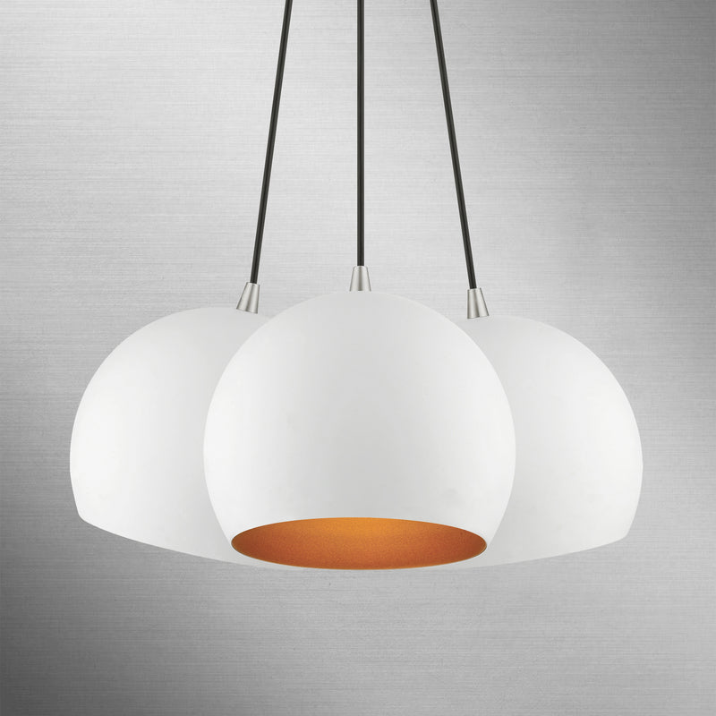 Livex Lighting 43393-03 Three Light Pendant, White w/ Brushed Nickels