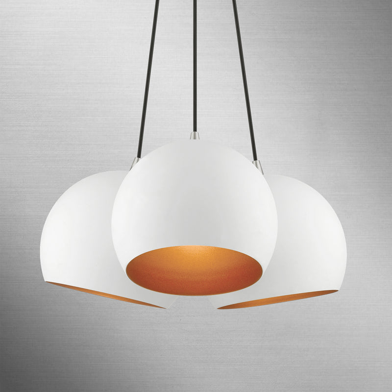 Livex Lighting 43393-03 Three Light Pendant, White w/ Brushed Nickels