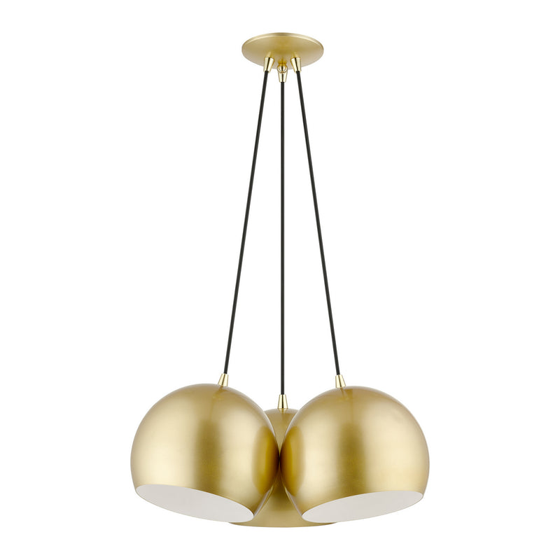 Livex Lighting 43393-33 Three Light Pendant, Soft Gold w/ Polished Brasss