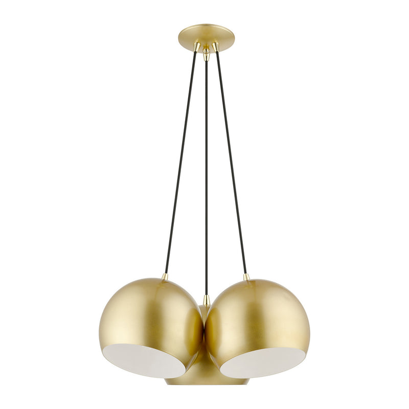 Livex Lighting 43393-33 Three Light Pendant, Soft Gold w/ Polished Brasss