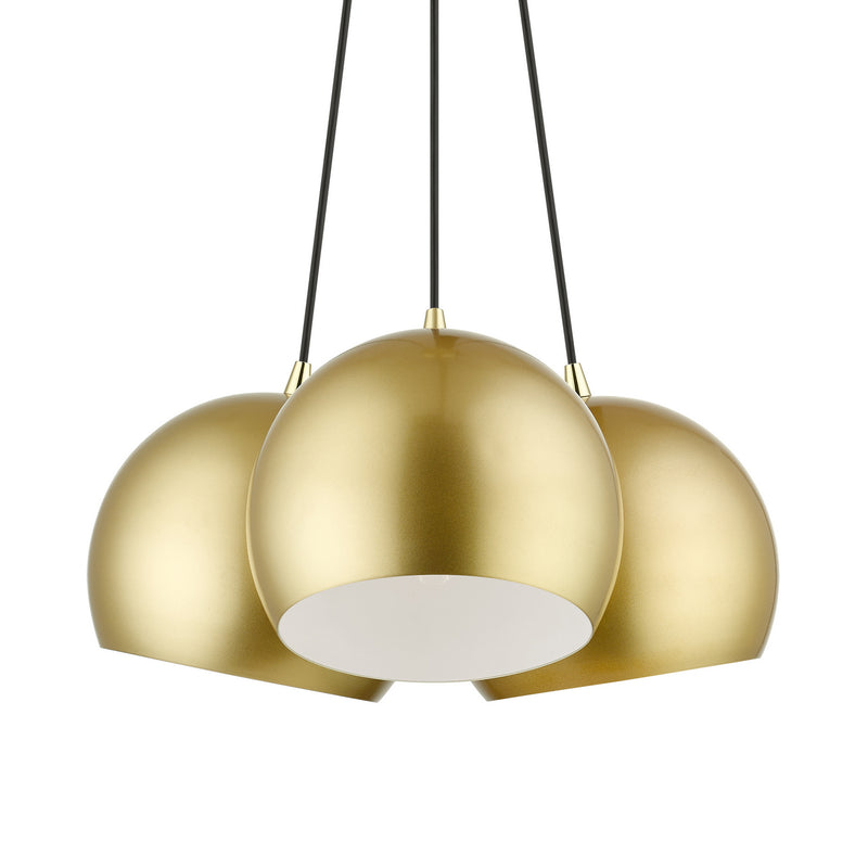 Livex Lighting 43393-33 Three Light Pendant, Soft Gold w/ Polished Brasss