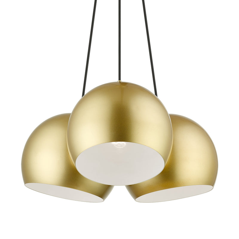 Livex Lighting 43393-33 Three Light Pendant, Soft Gold w/ Polished Brasss