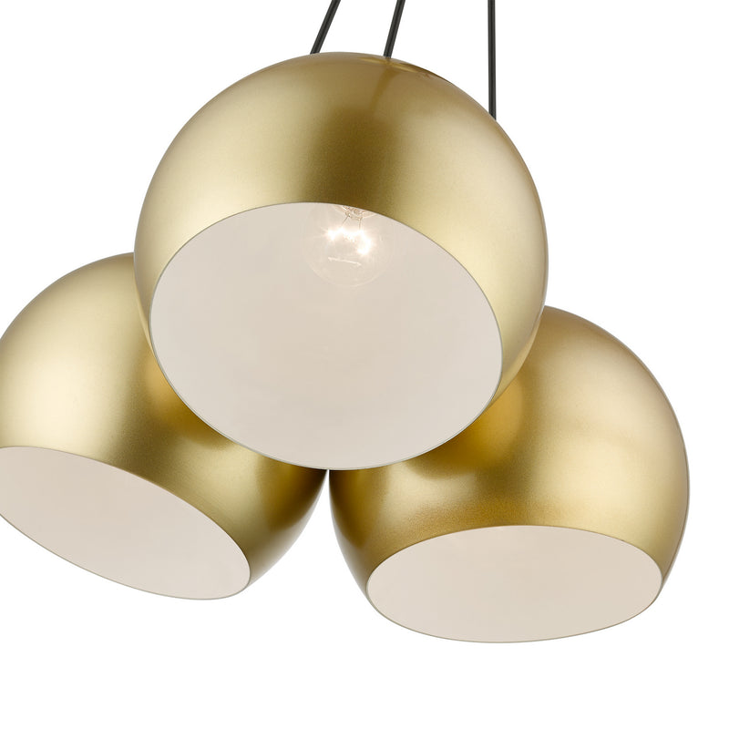 Livex Lighting 43393-33 Three Light Pendant, Soft Gold w/ Polished Brasss